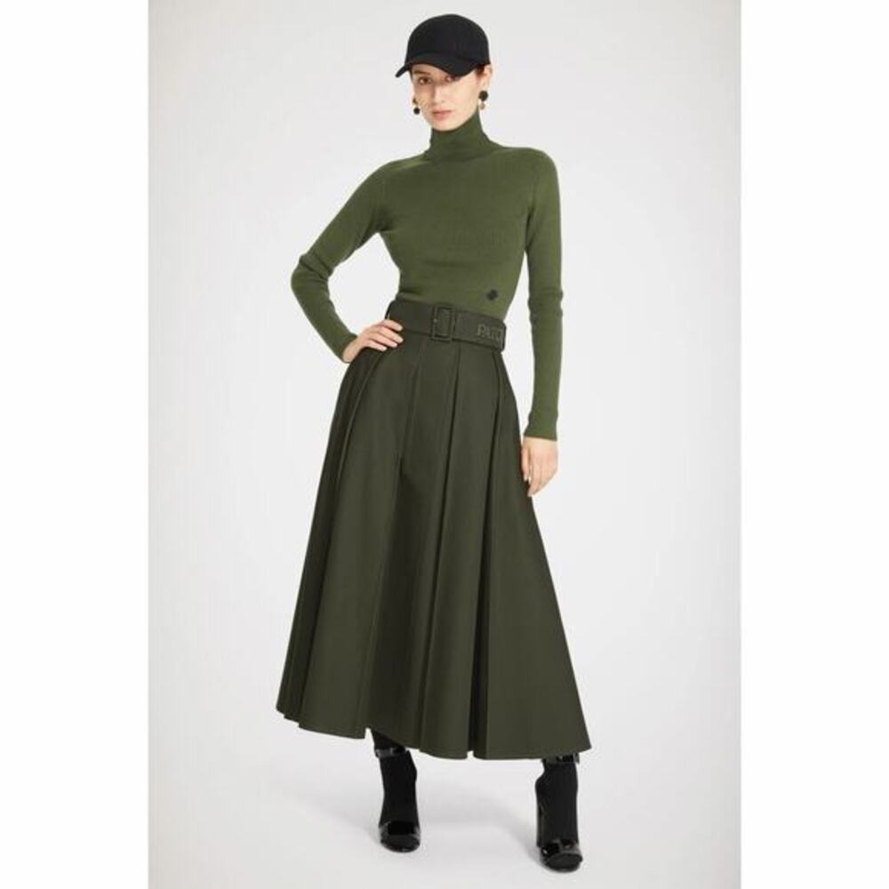 NWT Patou Canvas Pleated Winter Moss‎ Green Organic Cotton Maxi Skirt